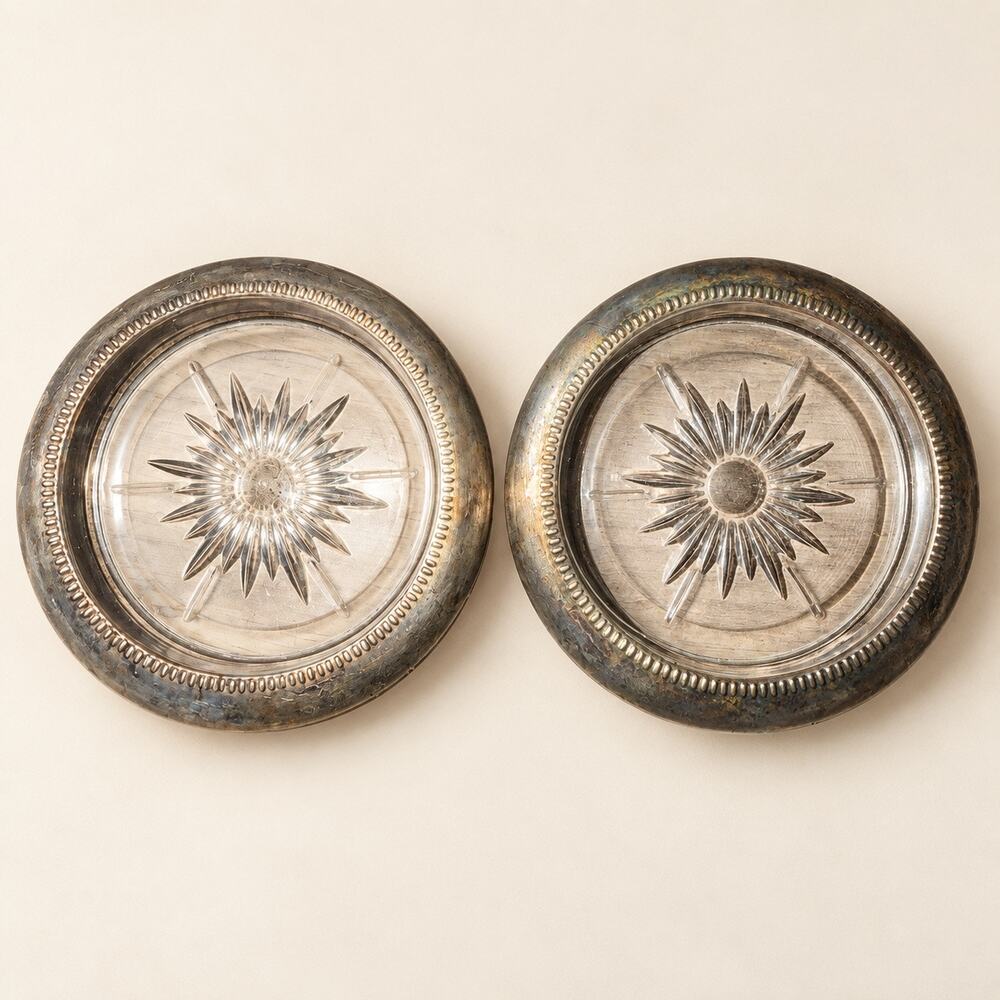 Pair of Clear Pressed Glass Sunburst Trinket Dishes